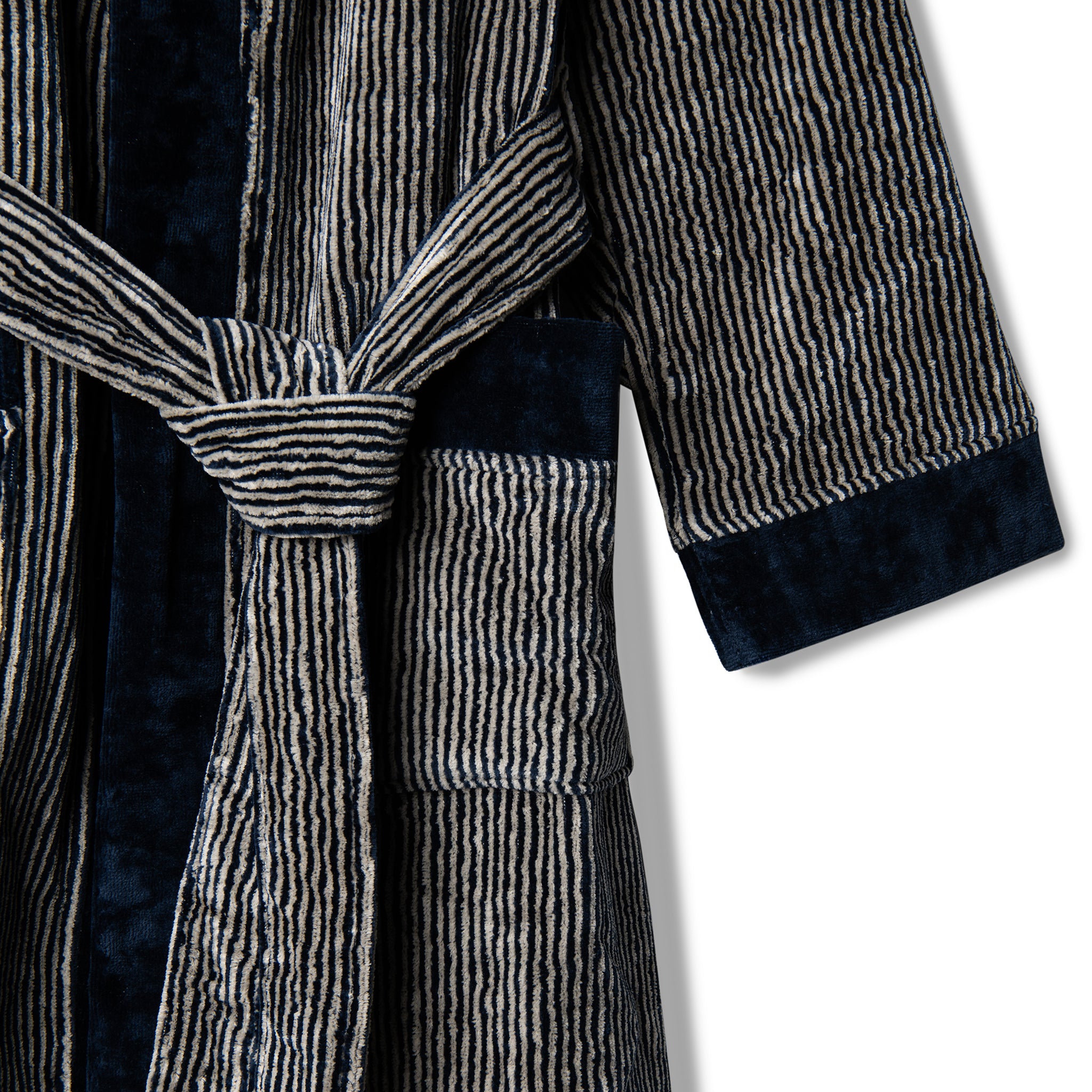 Velour Bathrobe Navy&Beige