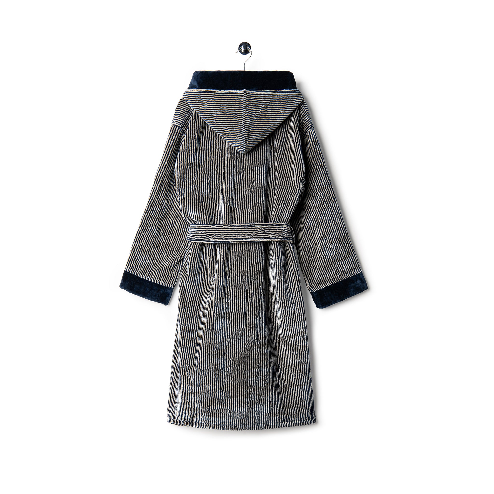 Velour Bathrobe Navy&Beige