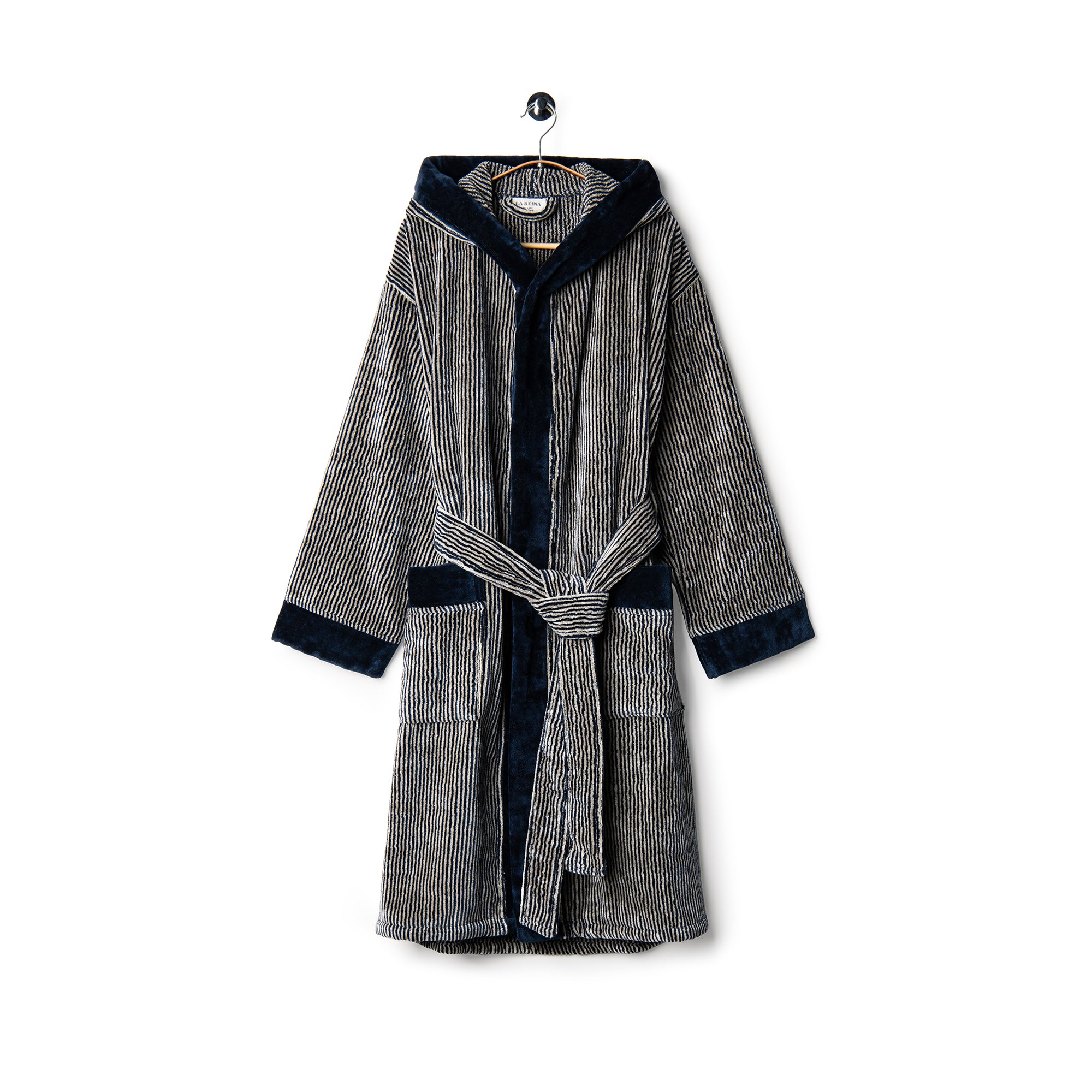 Velour Bathrobe Navy&Beige