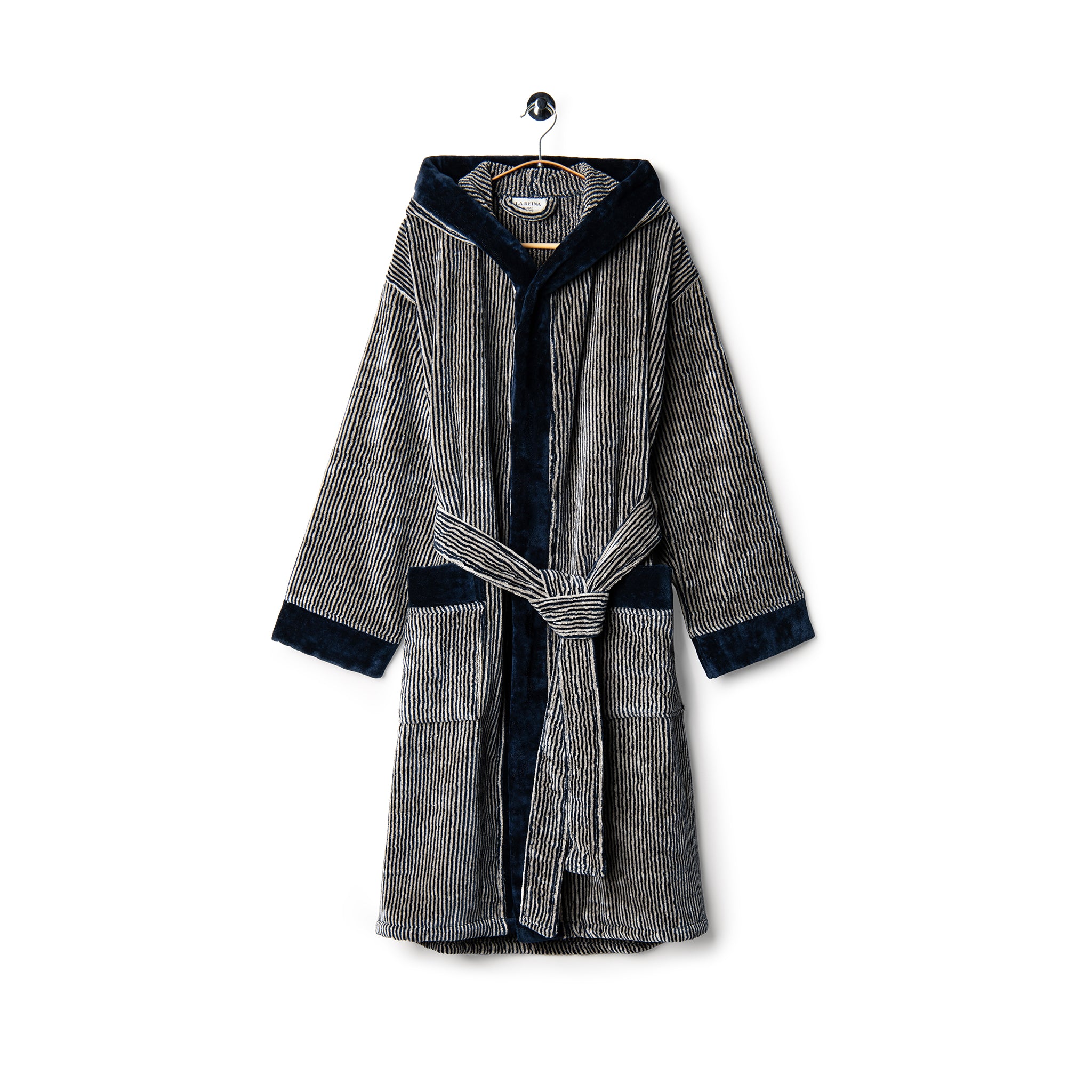 Velour Bathrobe Navy&Beige