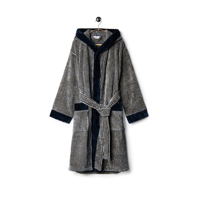 Velour Bathrobe Navy&Beige