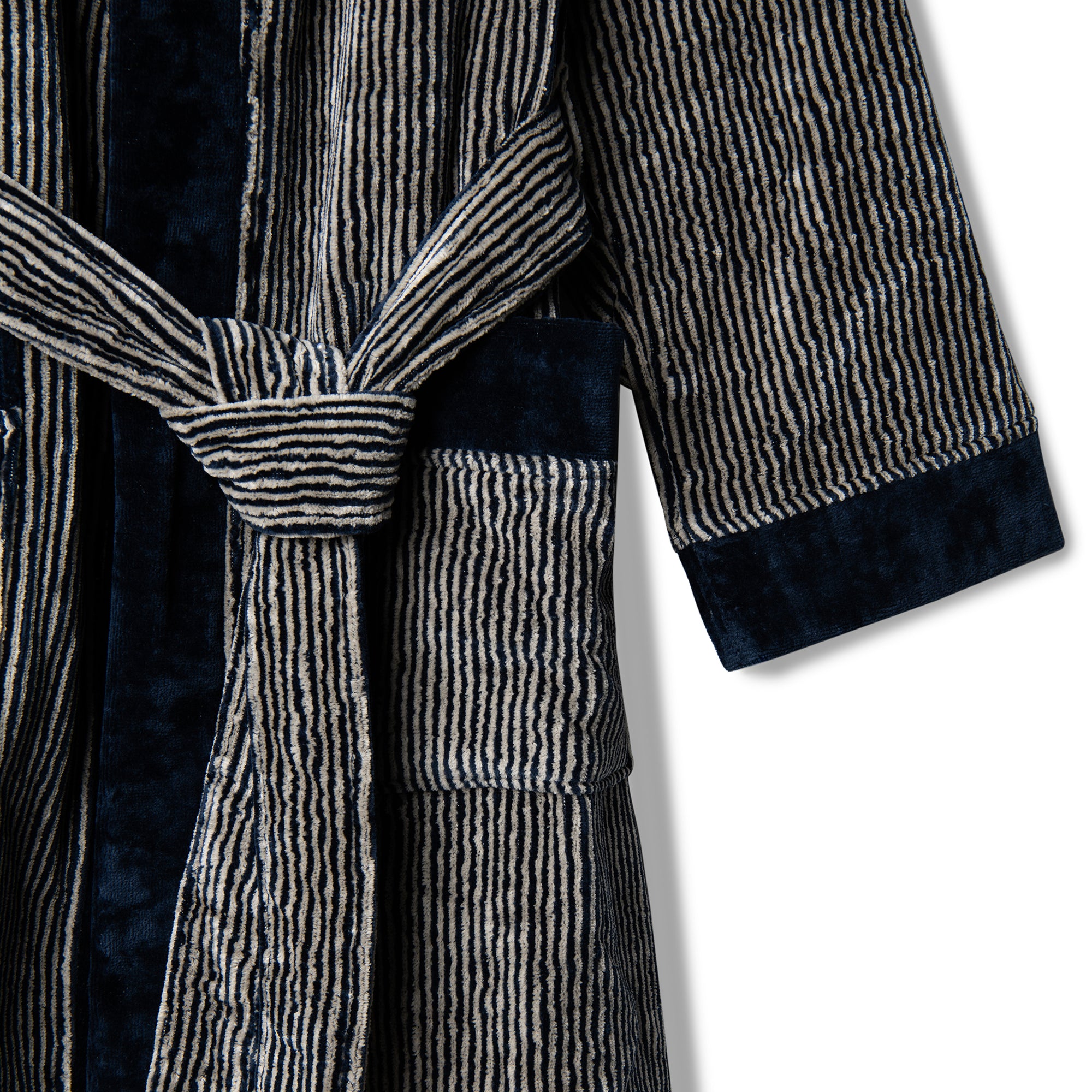Velour Bathrobe Navy&Beige