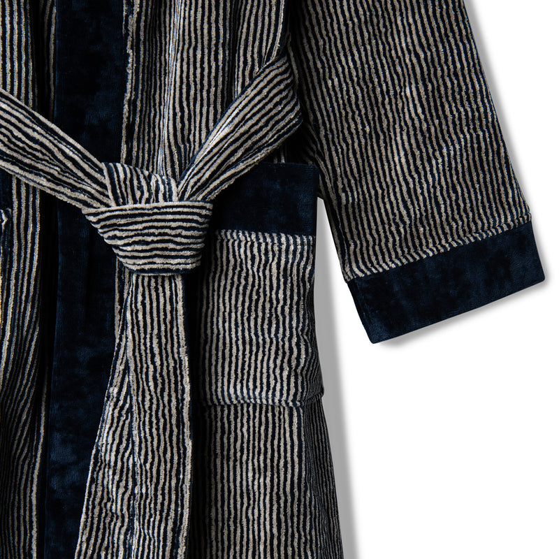 Velour Bathrobe Navy&Beige