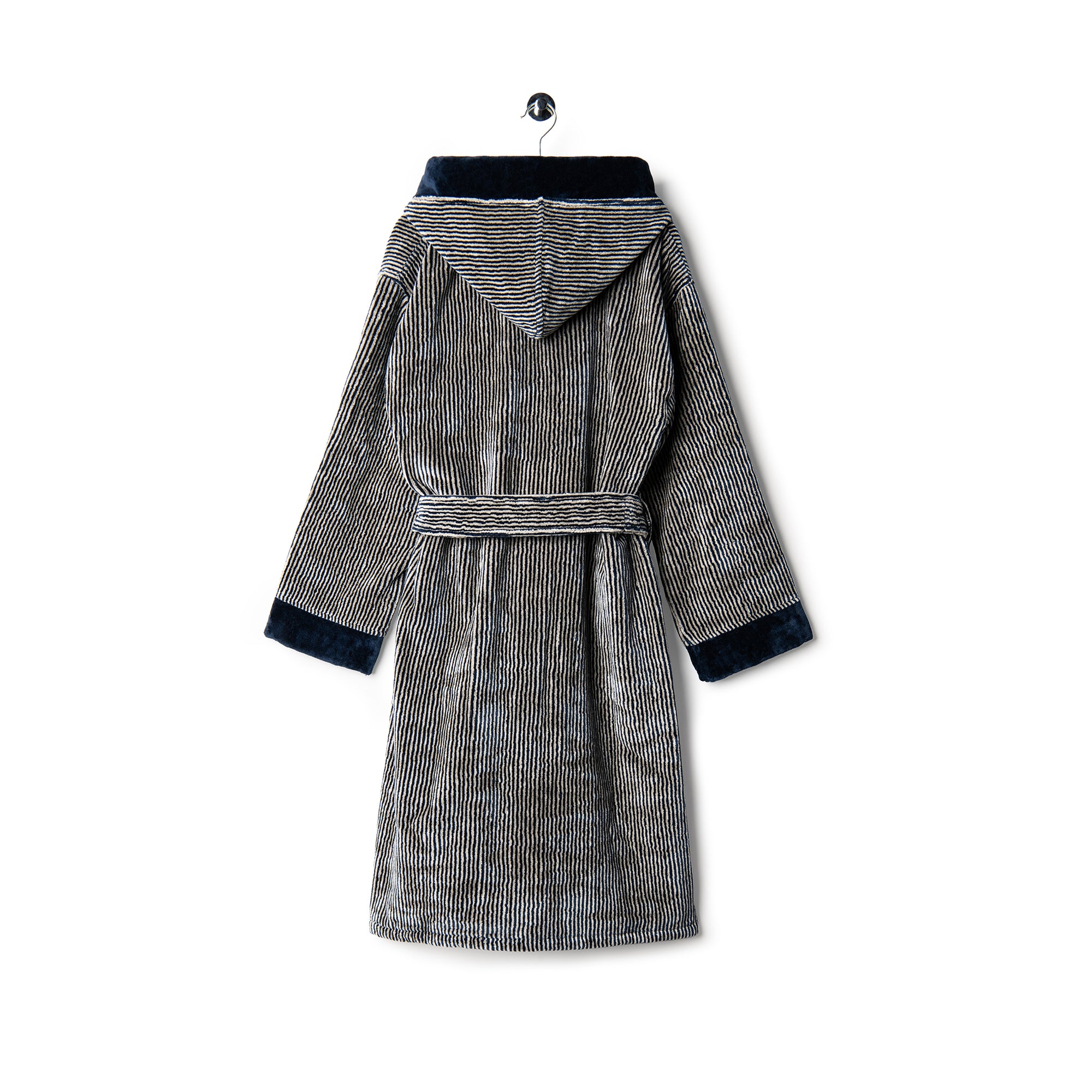 Velour Bathrobe Navy&Beige